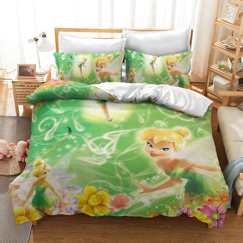 Chaose -Ukb Reversible Duvet Cover 220X240 / 65X65x2 Cm Tinker Bell Two-Tone Bed Set For 2 People With Zipper (Fantasy 01,Double(200X200cm))