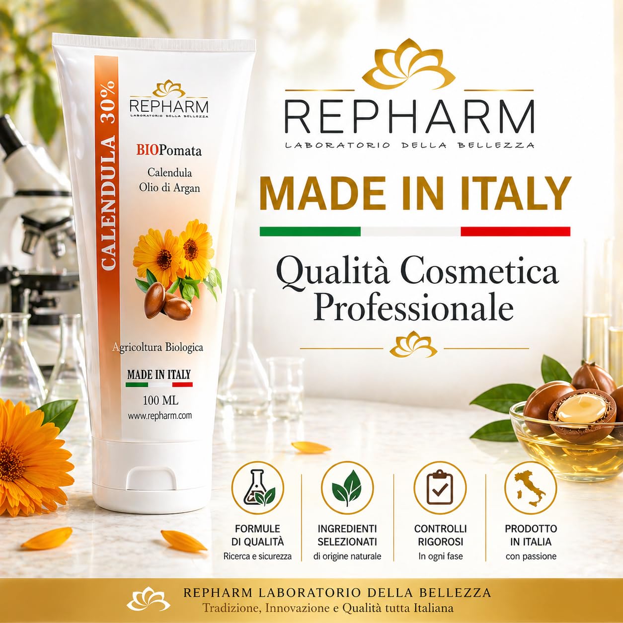 Bio Pomata alla Calendula Pura 100 ml Calmante Antiprurito Rigenerante per Neonato Bambini e Adulti