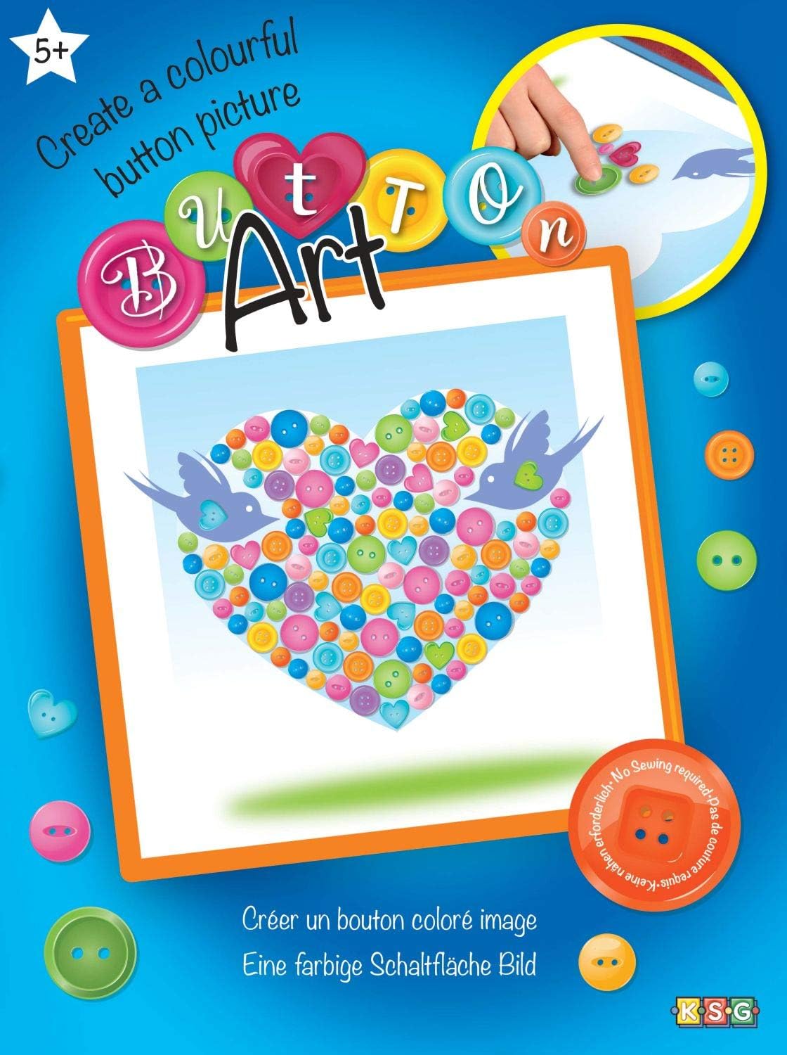 Mammut 8191527 Herz Art-Heart Craft Complete Polystyrene Frame-Picture Template (25 x 25 cm) -Colourful Buttons-Adhesive Pads & Instructions-Creative Kit for Ages 5 and Up : Toys & Games