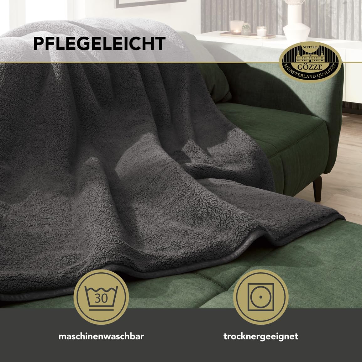 Gözze - Wolkenweich Kuscheldecke, Schaffellimitat, 100% Polyester (Mikrofaser), 150 x 200 cm - Anthrazit