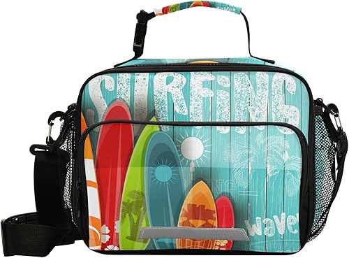 ALAZA Bolsas de almuerzo reutilizables con tablas de surf vintage para niñas y niños, color verde, poliéster, 11 x 4.33 x 9.05 pulgadas