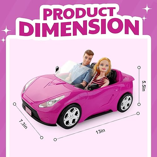 Miniatura 6 de Liberty Imports Coche convertible de tamaño muñeca para muñecas  Vehículo rosa de 2 plazas con ruedas rodantes, cinturones de seguridad con dos