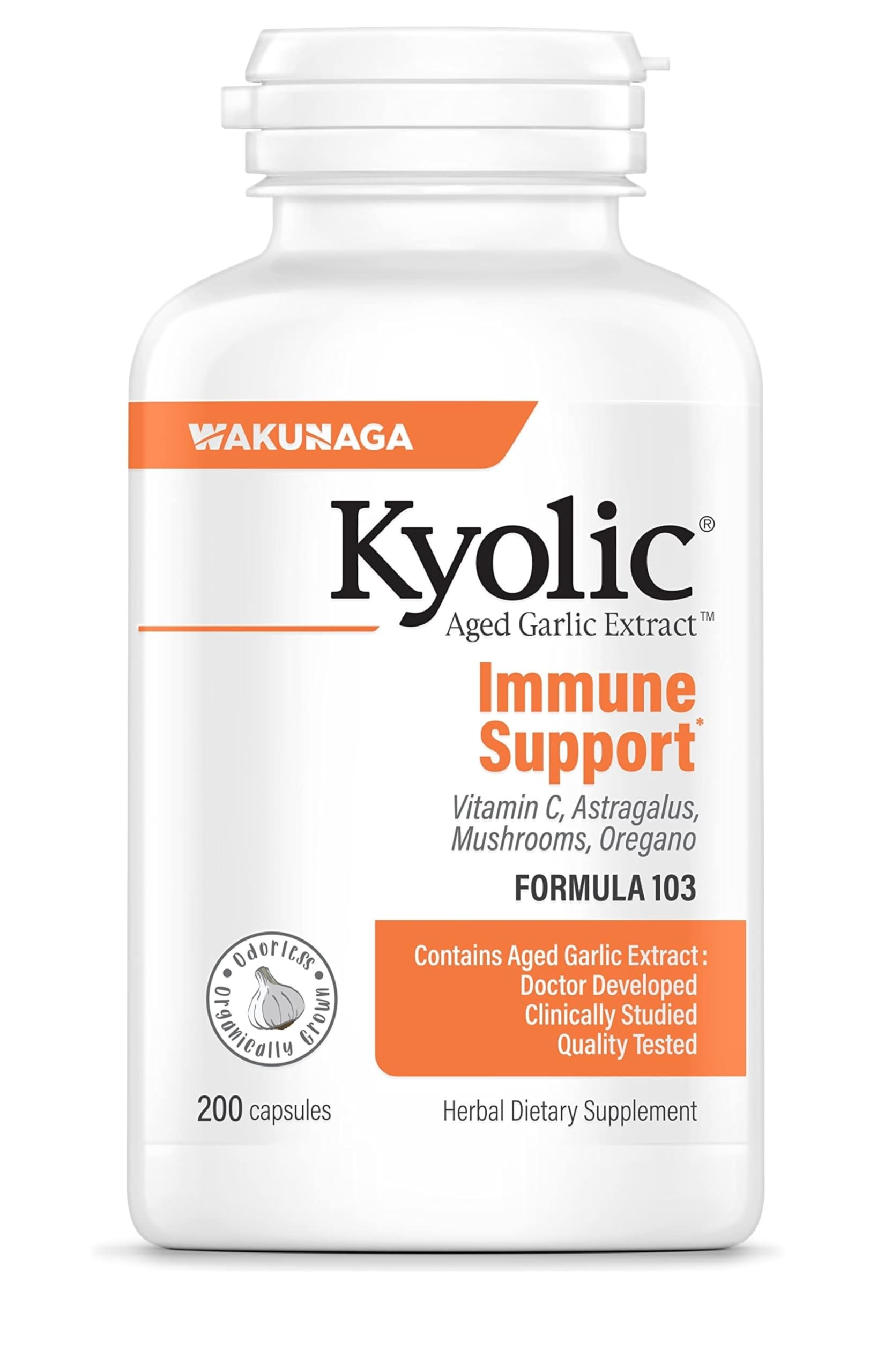 Kyolic Aged Garlic Extract Immune Support* Formula 103, 200 Capsules 200 Count (Pack of 1) Capsules
