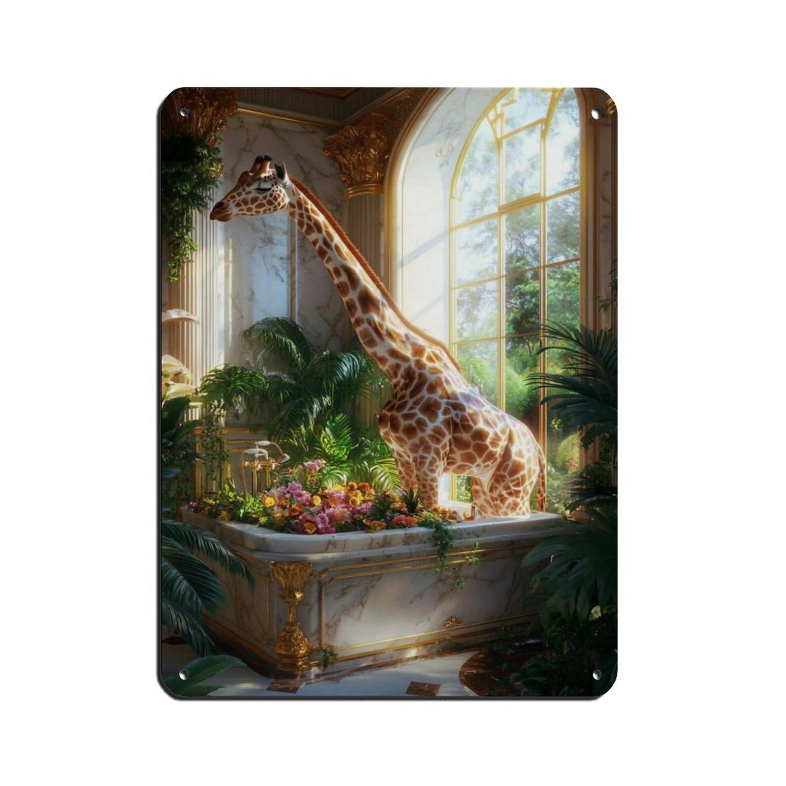Lxwnze 30L X 40W Cm Elegant Giraffe In Marble Room Tin Sign Vintage Metal Pub Club Cafe Bar Home Wall Art Decoration Poster Retro 12X16inch(30X40cm)