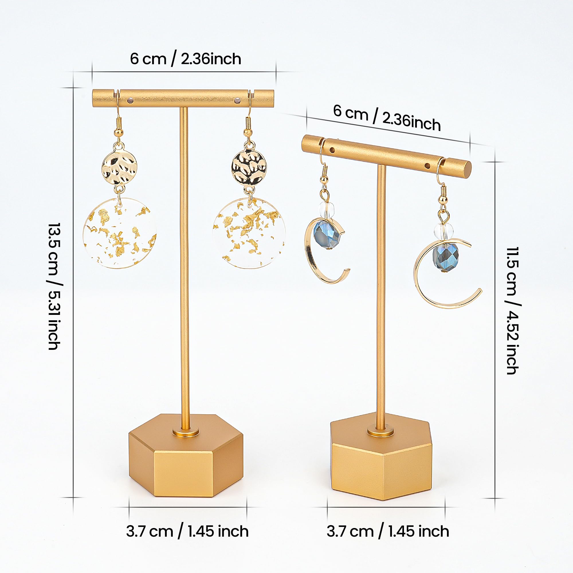 Jim Display Gold T-Bar Earring Holder Stand – 2pcs Round Base Organizer For Jewelry Display & Photography - View #2