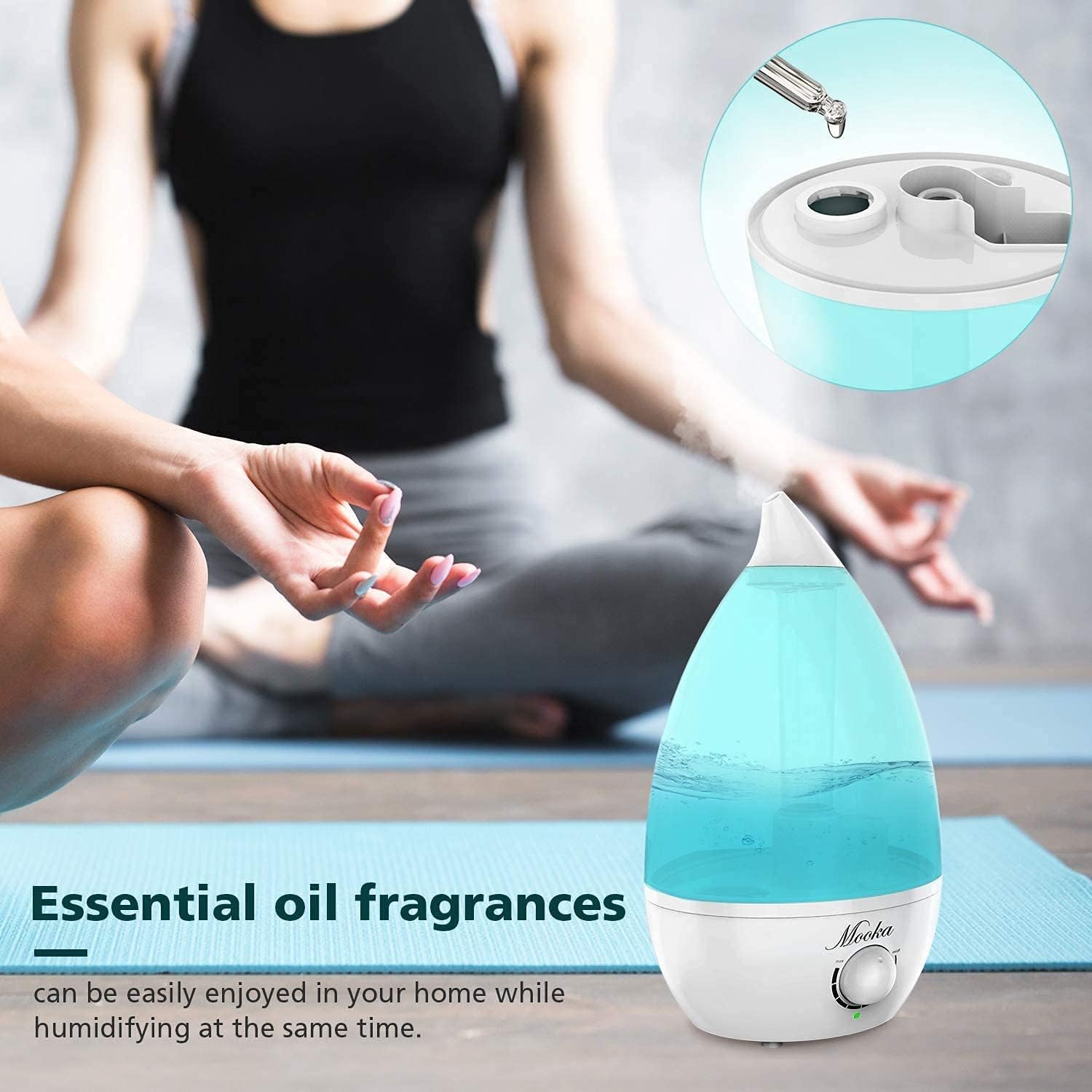 MOOKA Humidifiers 2-in-1 Cool Mist Humidifier Diffuser for Baby Home Bedroom Office Plants, 2L Essential Oil Diffuser with Adjustable Mist Output, Waterless Auto-Off, Whisper-Quiet, Up to 21 Hours, BPA Free