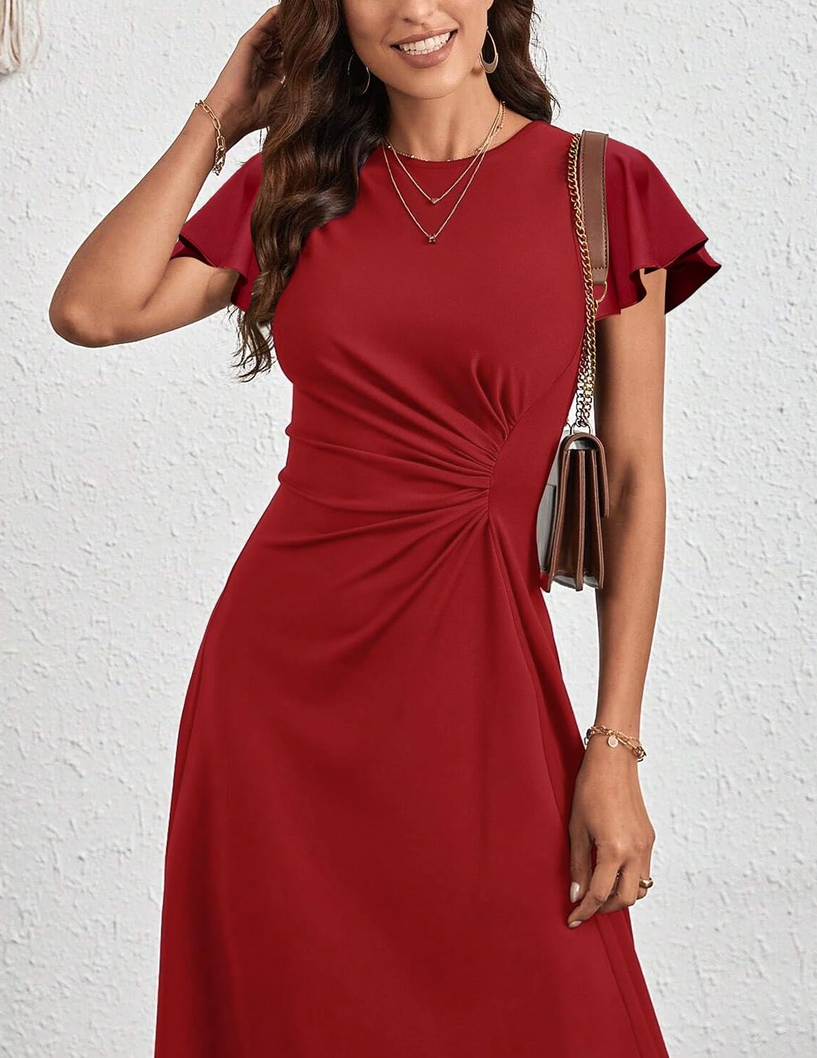 Vestido Elegante Mujer Vestidos de Manga Corta Cuello Redondo Casual Vestido A-Line de Cóctel Fiesta