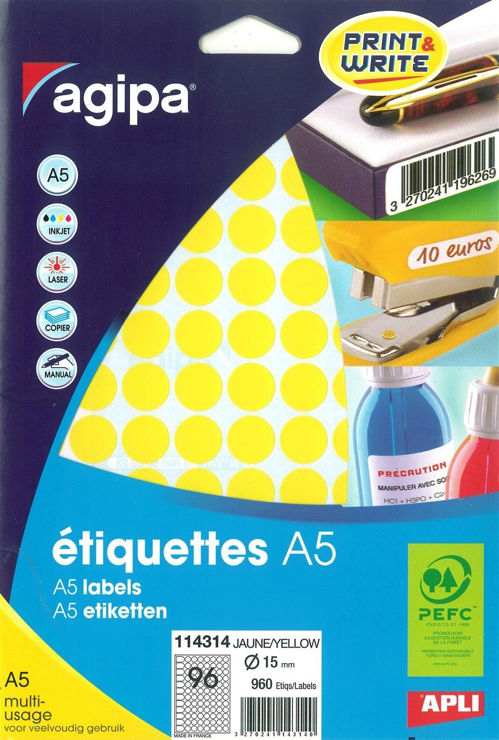 agipa 114314 Marking Dots, Diameter: 15 mm, Round, Yellow