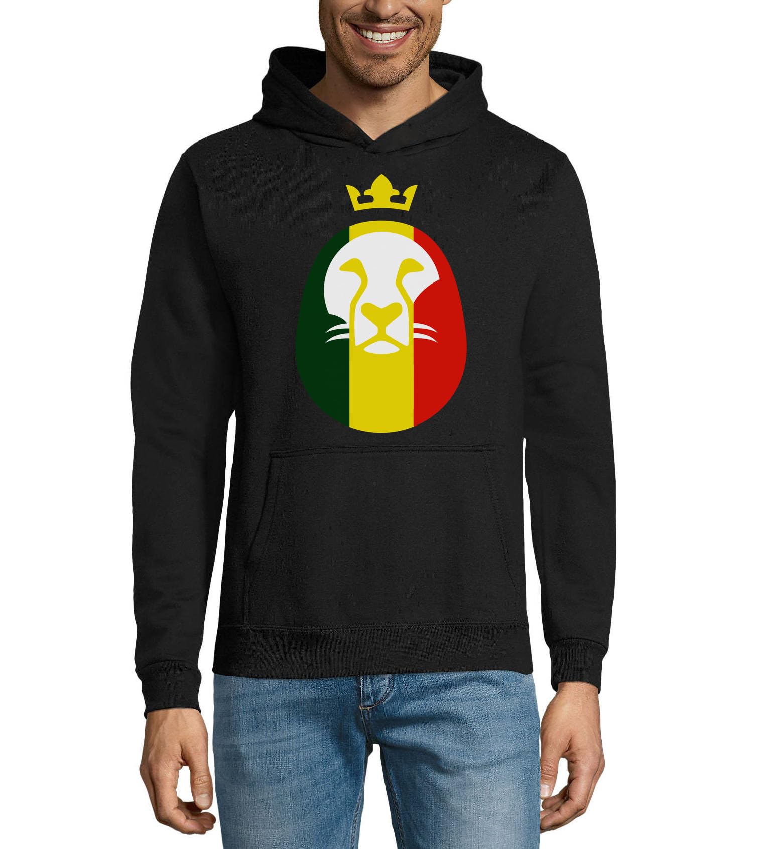 Leone di Giuda Re Simbolo di Rastafari Art Unisex Misto Cotone Felpa Con Cappuccio Nero