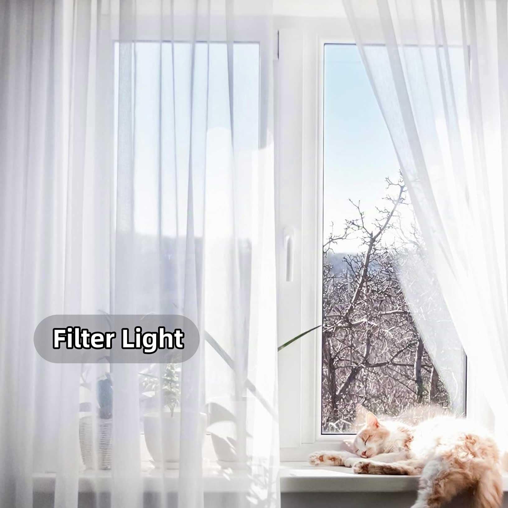 Cortinas Salon 210 x 190 cm con Manguito de Varilla, Translucido Visillos Salón con Manguito de Varilla, Translucido para Cocina Salon Ventanas Habitacion, Blanco