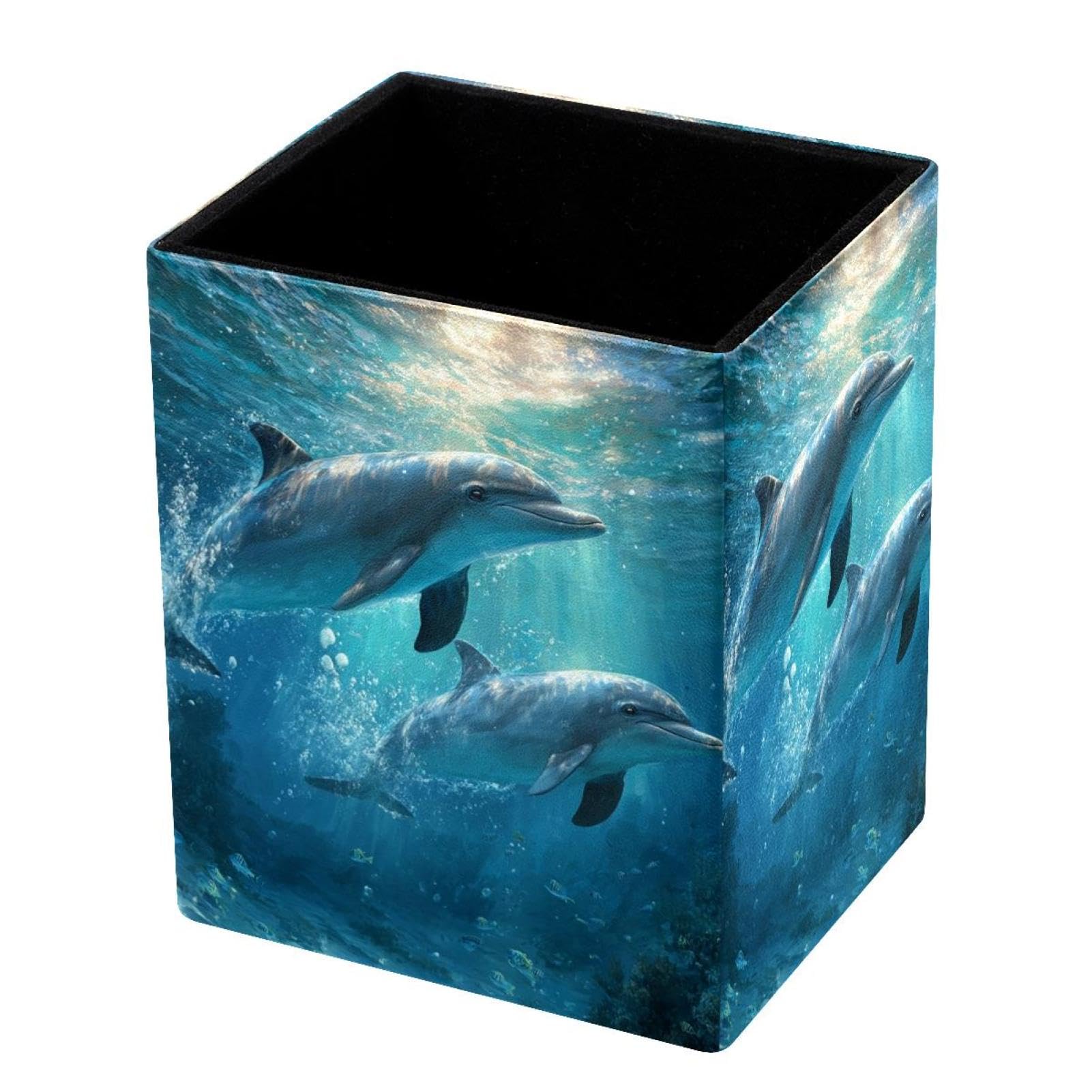 VAPOKF Pencil Holders for Desk, Dolphin Printed Pen Holders Pen Pot Makeup Brushes Storage Desktop Stationery Supplies Organiser for Home Office