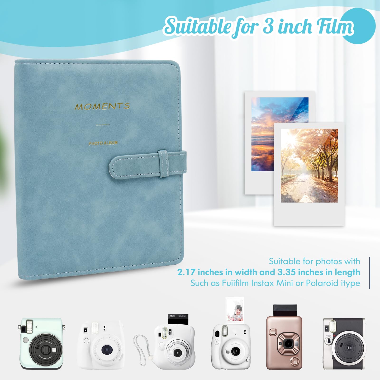 Ablus 256 Taschen Fotoalbum - Für Polaroid & Instax Mini Fotos Blau