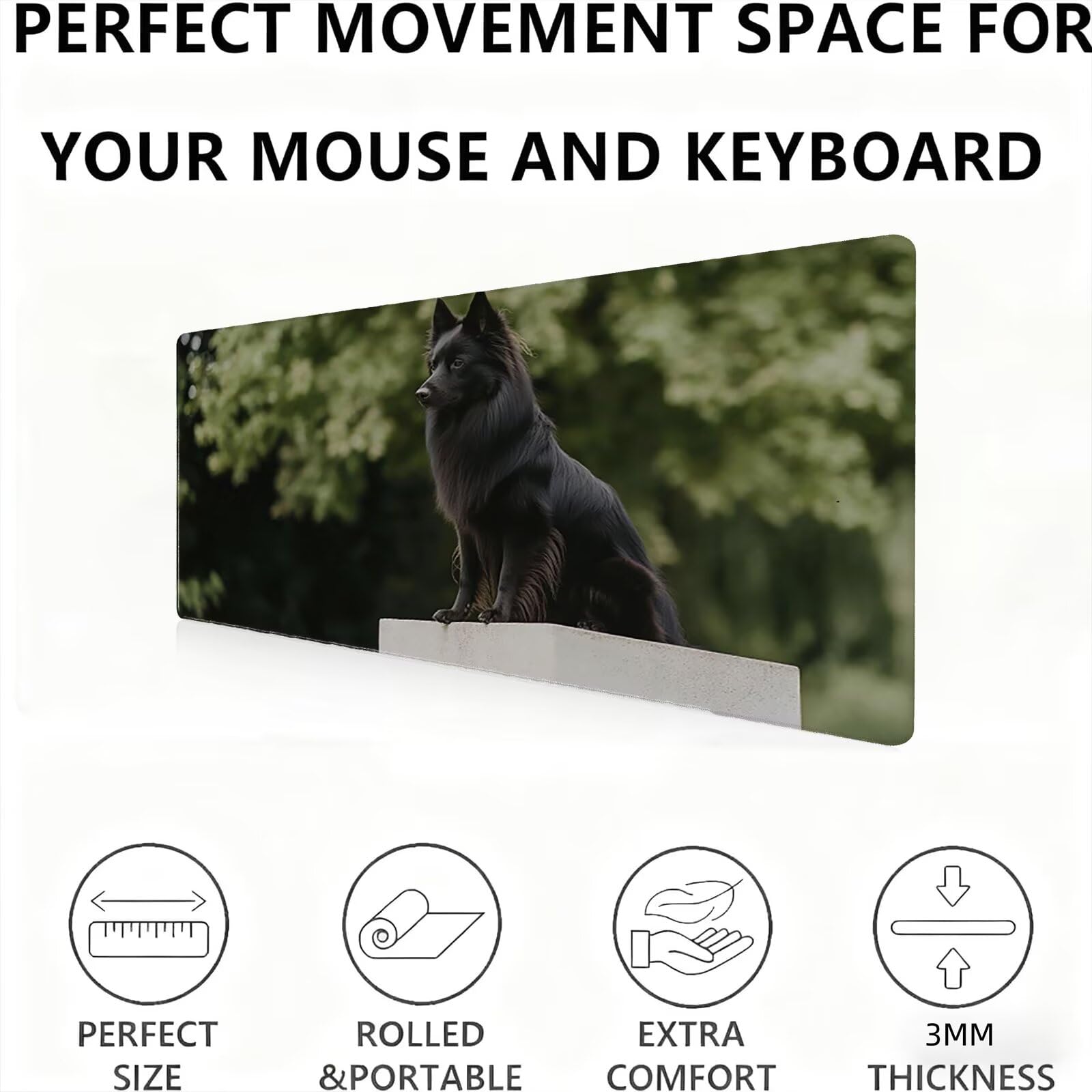 Podkładka pod mysz dla psa/czarna XXL 1200 x 600 mm duża podkładka pod mysz szyte krawędzie wodoodporna antypoślizgowa duże rozszerzone akcesoria biurowe do komputera, laptopa poprawia dokładność i