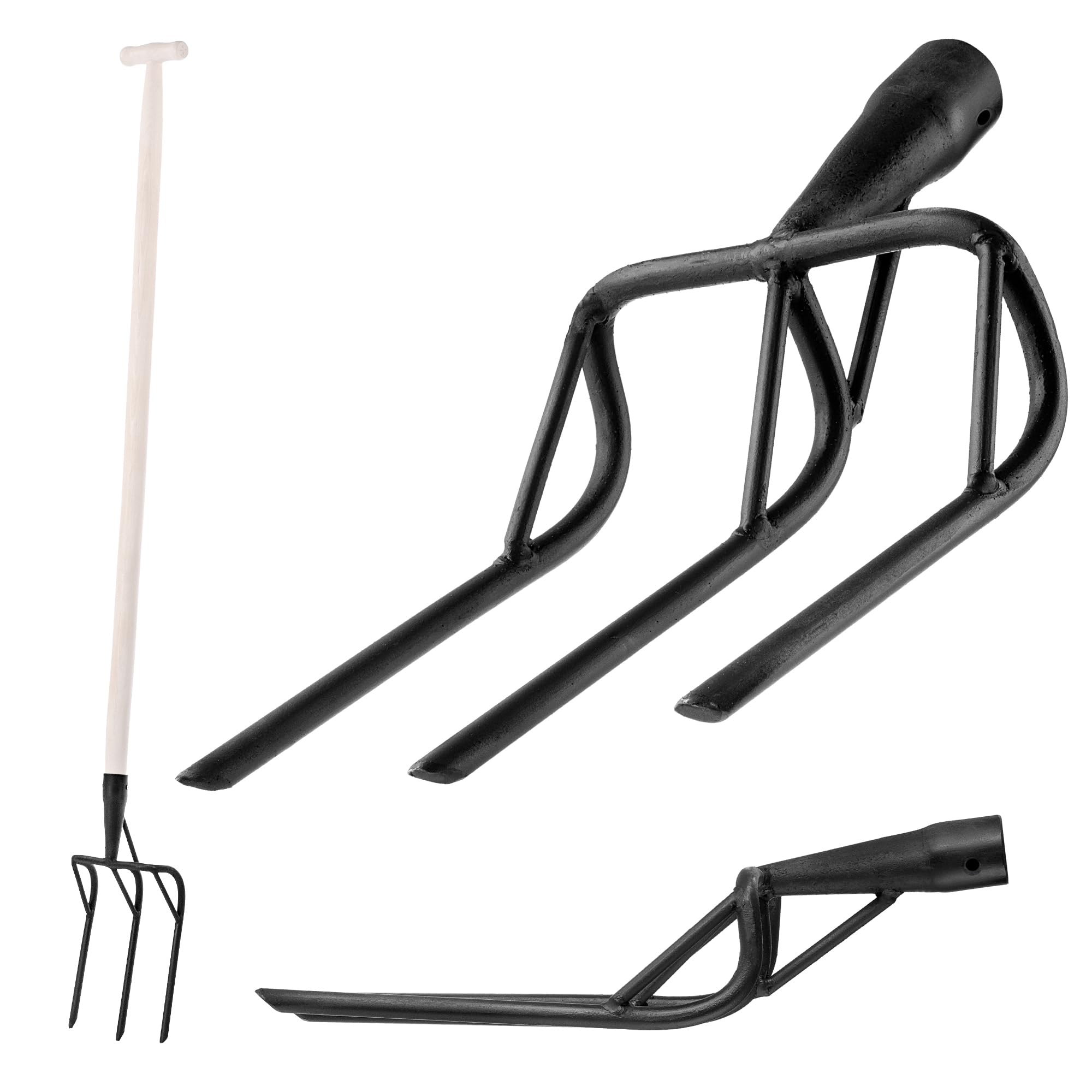 KADAX 3 Teeth Reinforced Steel Head Spade Fork Garden Fork Loosing and Digging Hard Soil Steel Fork (No Handle)