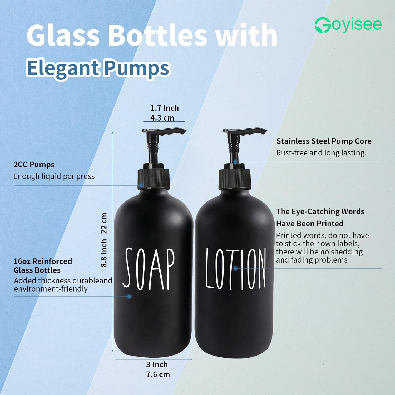 16 OZ Glass Soap Dispenser Set, Bathroom and Kitchen, Perfect for Black and White Decor - Image 8