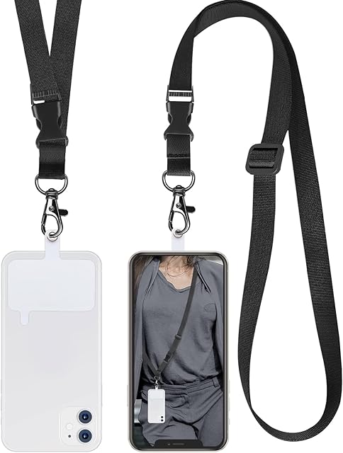 UKON Phone Lanyard with Clear Patch Adjustable Crossbody Neck Strap Cell Phone Hug Lanyard Compatible with Samsung Galaxy Xiaomi iPhone Lanyard Most Mobilephone Black