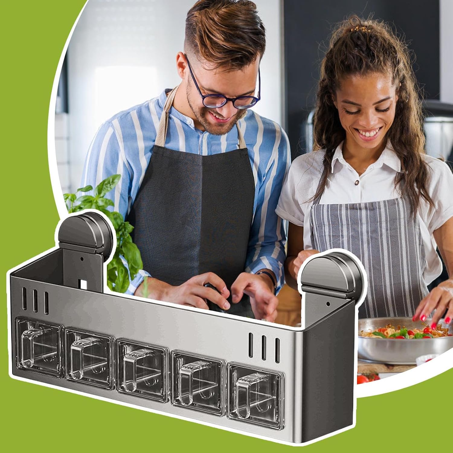 調味料シェルフ,調味料容器吸盤オーガナイザー - 壁掛けジャー収納 ドリル不要 調味料ホルダー キッチン戸棚 カウンタートップ用