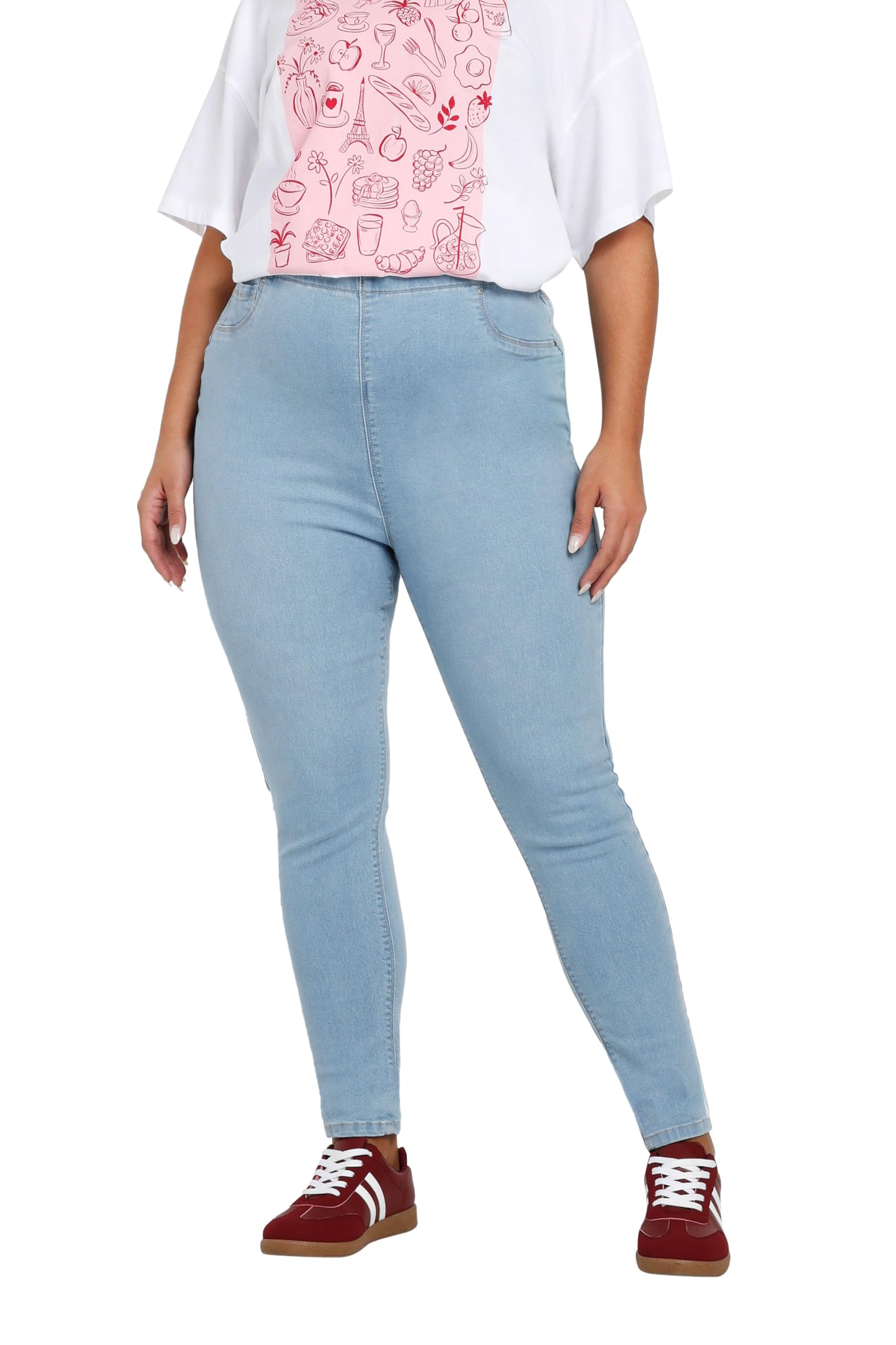 Yours Curve Pull On Stretch Jenny Jeggings - Light Blue - Size 18L - Cotton - Skinny Fit