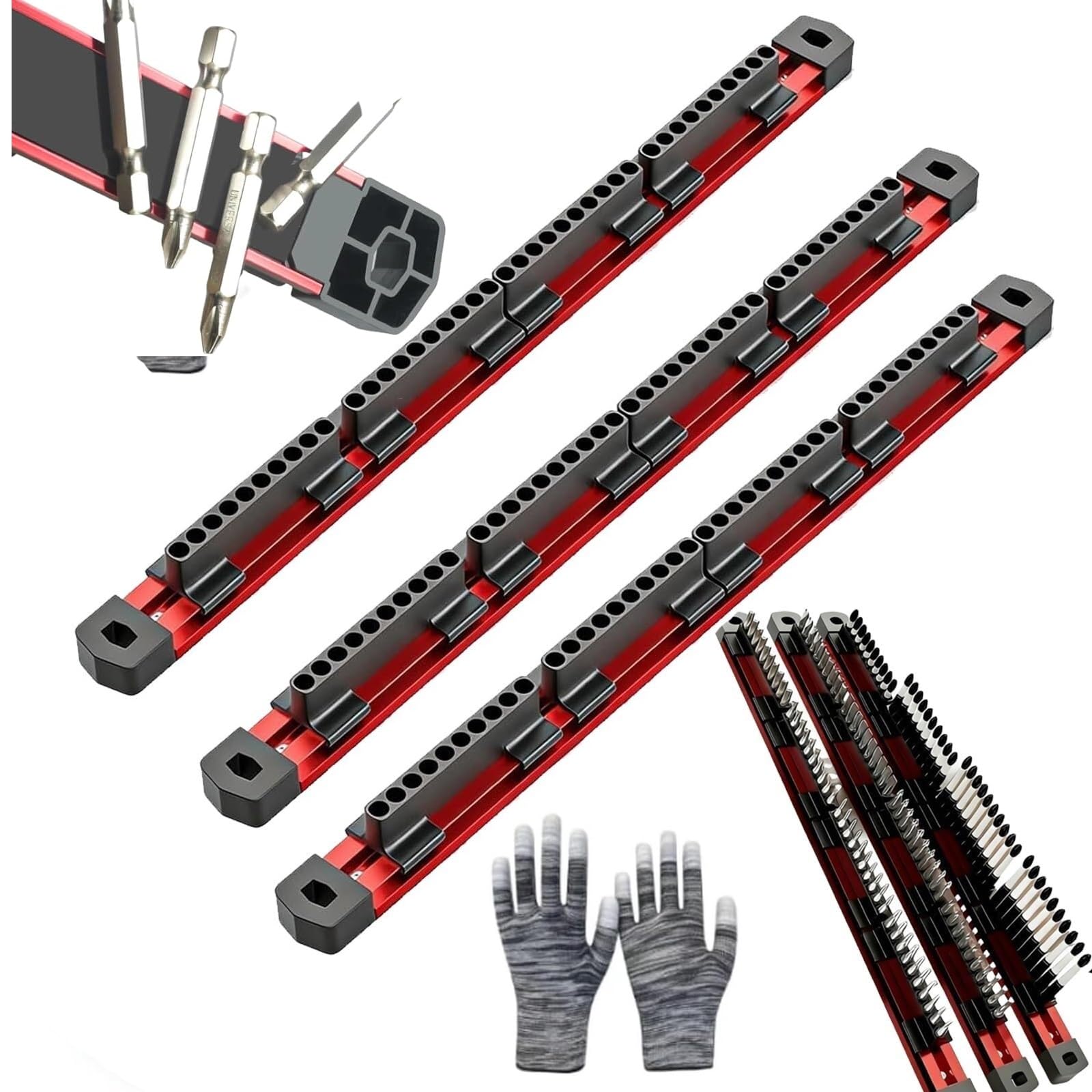 Organisateur d'embouts hexagonaux magnétiques en aluminium, support de lecteur de 40 emplacements 1/4", organisateur d'embouts hexagonaux magnétiques(3PC)