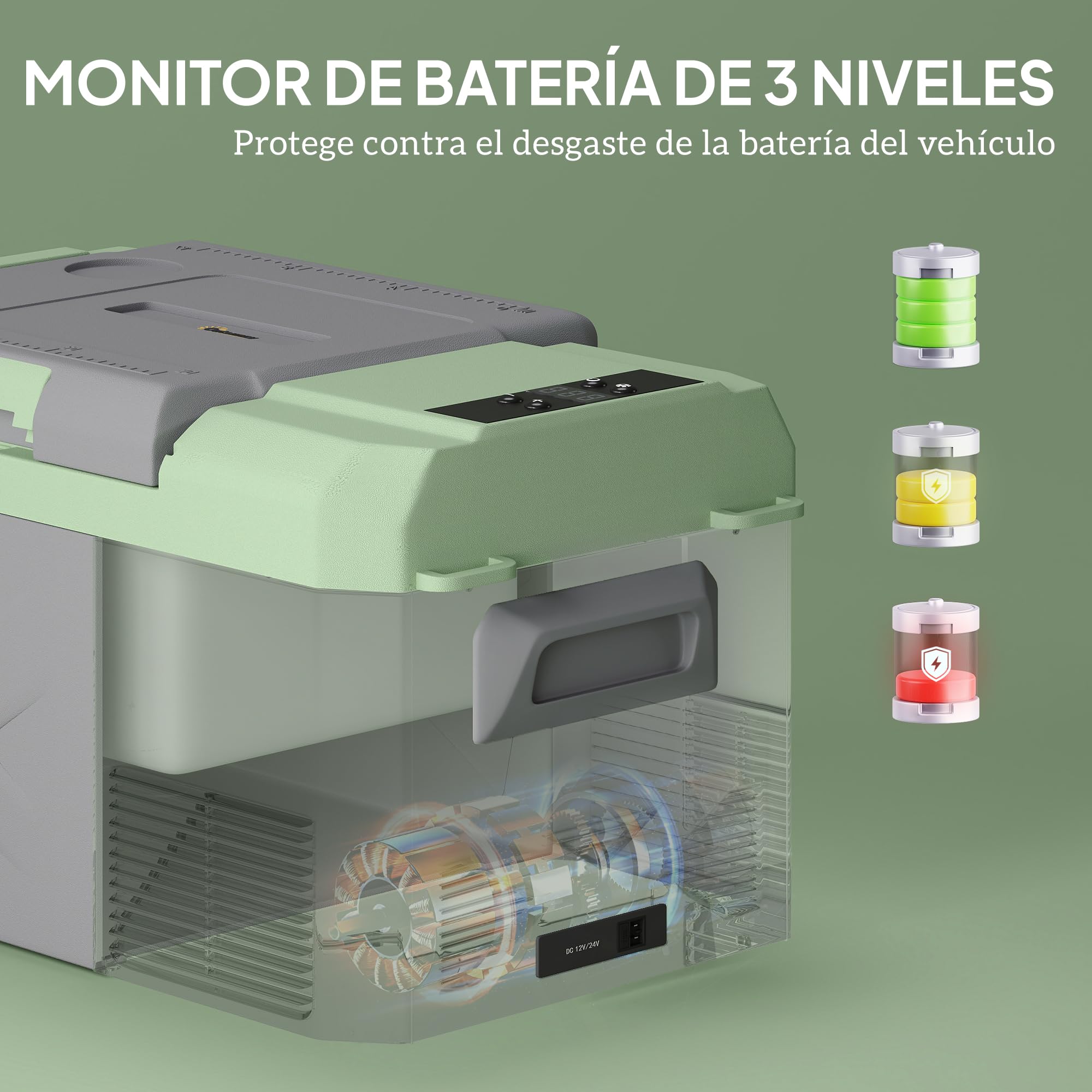 Outsunny Nevera Portátil Eléctrica 17,4L Refrigerador de Coche 12/24/220V con Compresor Luz LED Pantalla Digital Modos ECO y MAX de -20℃ a +20 ℃ Puerto USB para Hogar Camping Viajes Automóvil