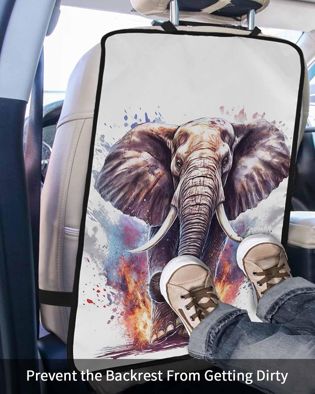 T&H XHome Car Seat Protector, 2 Pack Kick Mats Back Seat Protector Funny Cute Elephant Running African Animal Waterproof Backseat Cover for Kids Universal Fit Automotive Interior Protectors
