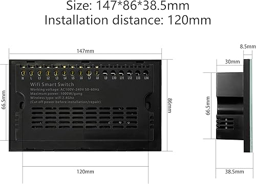 Miniatura 2 de Interruptor de pared inteligente WiFi Touch Light Panel de vidrio 456810 Gang Tuya Smart Life Control de voz Interruptor inteligente 4-Gang Blanco