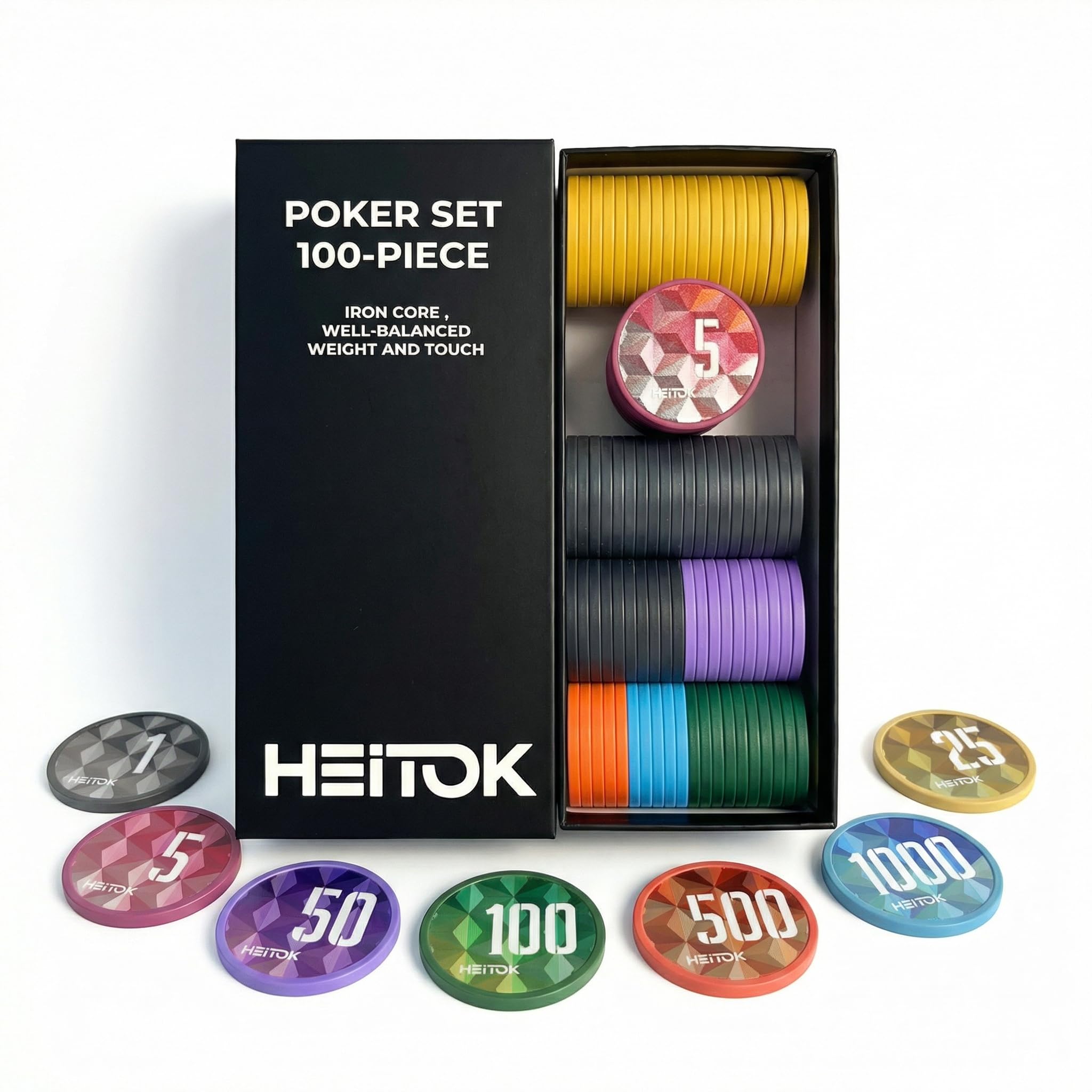HEITOK Zestaw Pokerowy 100 Żetonów 11,5g Texas Holdem Walizka