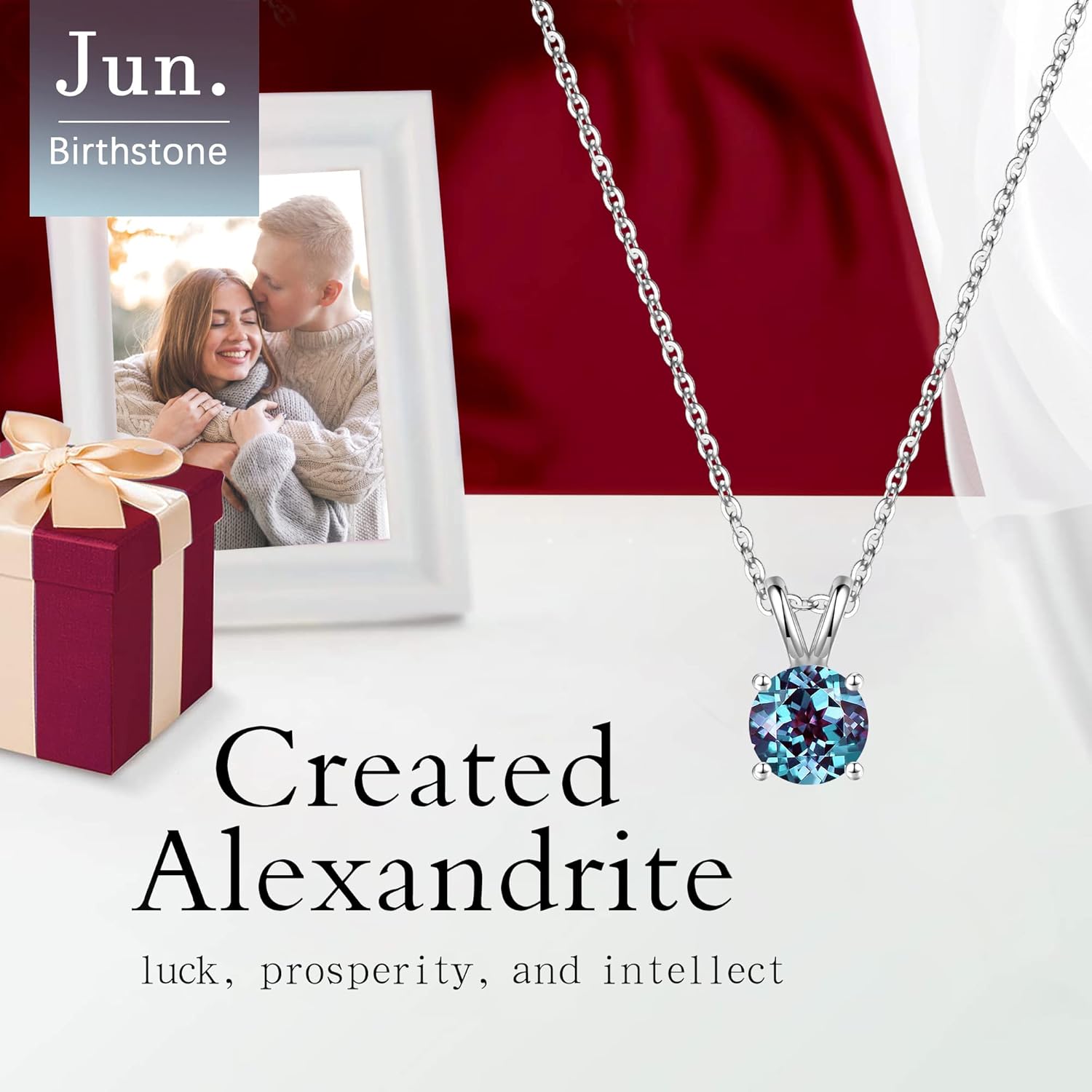 SMILEST Birthstone Necklace for Women Mom Wife, 1ct Sparkle Round Cut Birthstone Pendant 925 Sterling Silver Necklace Gifts for Women Mom Wife Friend - Image 2