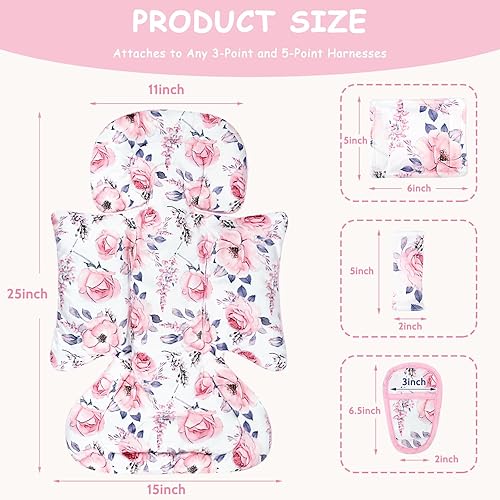 Miniatura 4 de SWESEN Inserto de asiento de automóvil infantil con 3 fundas de correa, soporte para la cabeza del asiento de automóvil para niñas, suave cojín 3 en