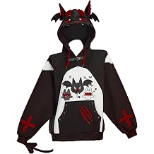 Micotaku Unisex Kawaii Bat Wing Hoodie Cute Gothic Sweatshirt with Tail