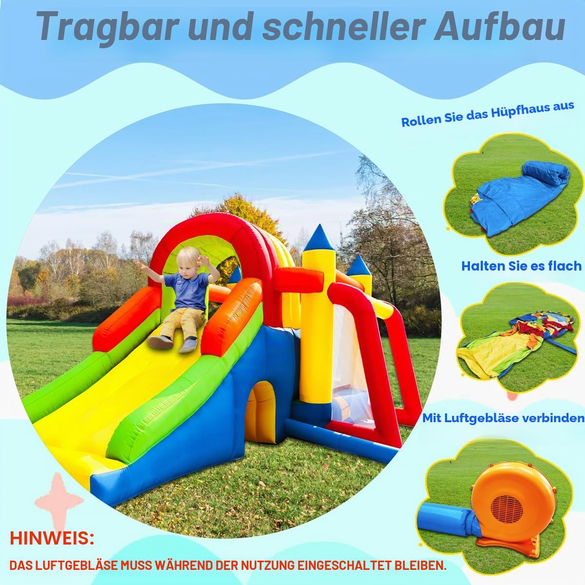 Baralir Kinder Hüpfburg mit Blower, 8-in-1 Multifunktion, Sicherheitsnetz, für Indoor & Outdoor, Bunt & Stabil