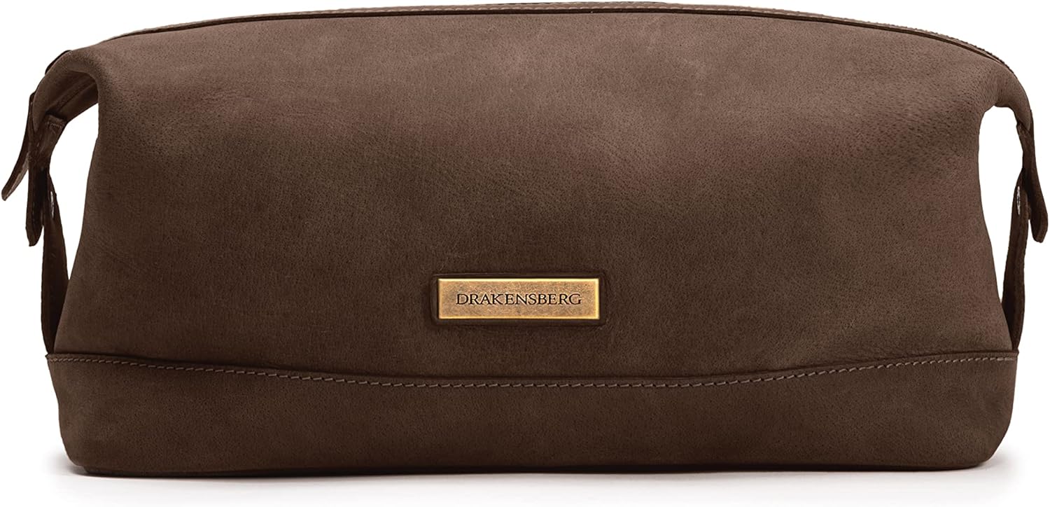 DRAKENSBERG Beauty Case »Ruby« Havana Brown, beauty case e borsa per cosmetici da uomo realizzata a mano in pelle sostenibile - Italia