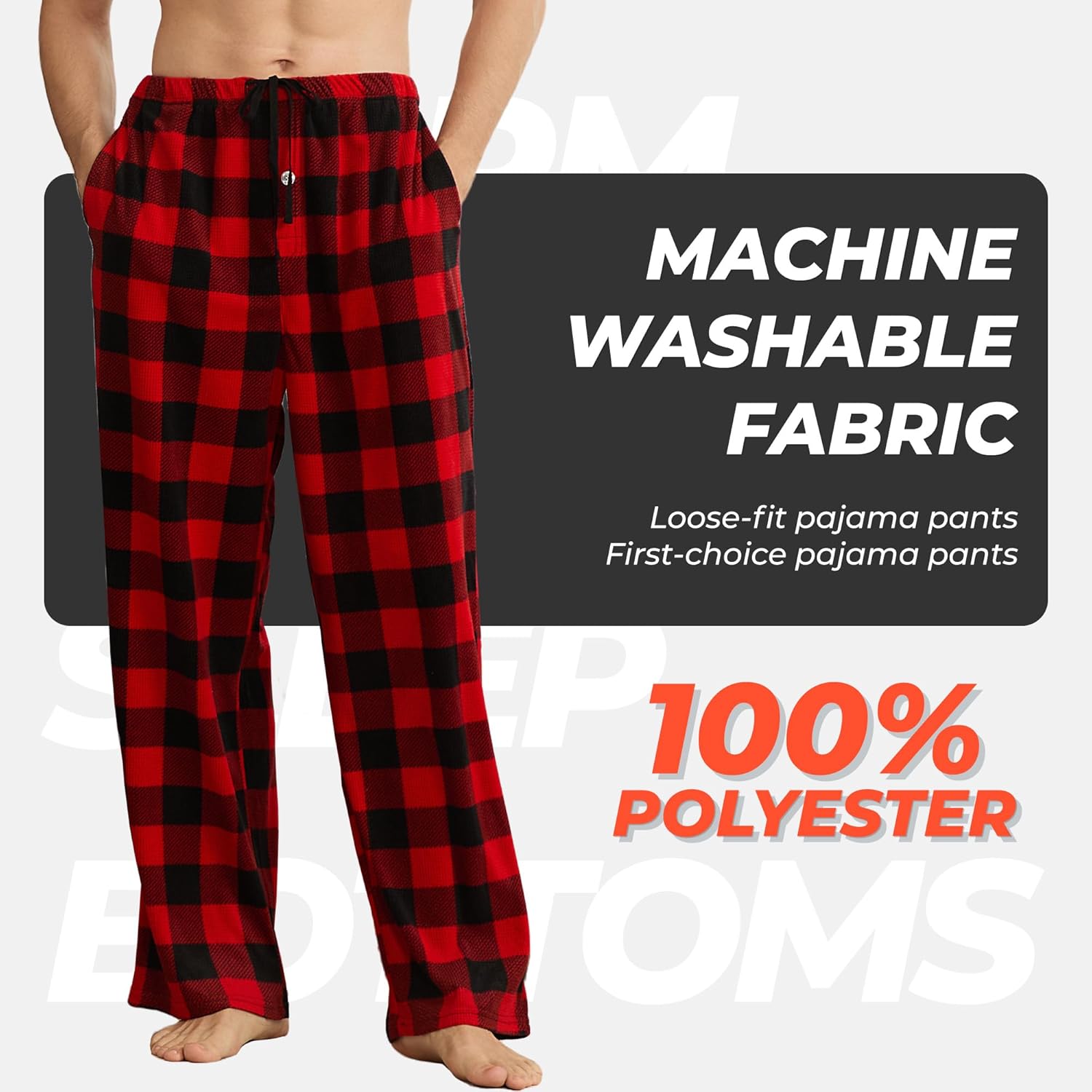 U2SKIIN Mens Fleece Plaid Pajama Pants Warm Lounge Sleep Bottoms with Pockets and Button Fly - Image 6