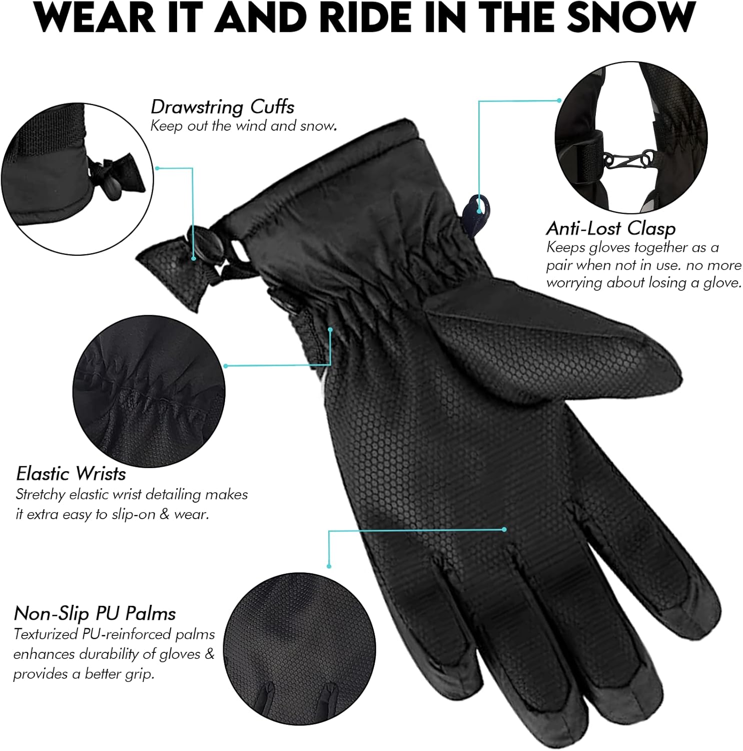 Kids Waterproof Ski Snowboard Gloves Mittens Thinsulate Lined Winter Cold Weather Gloves for Boys and Girls - Image 3