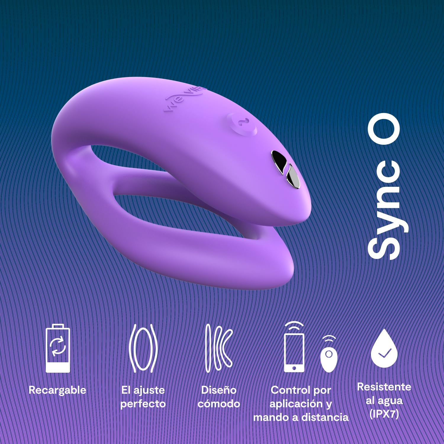 We-Vibe Sync O Vibrador para parejas | Juguete erótico en forma de C con mando a distancia | Vibración controlada por aplicación | Estimulación del punto G y del clítoris | Impermeable | Morado