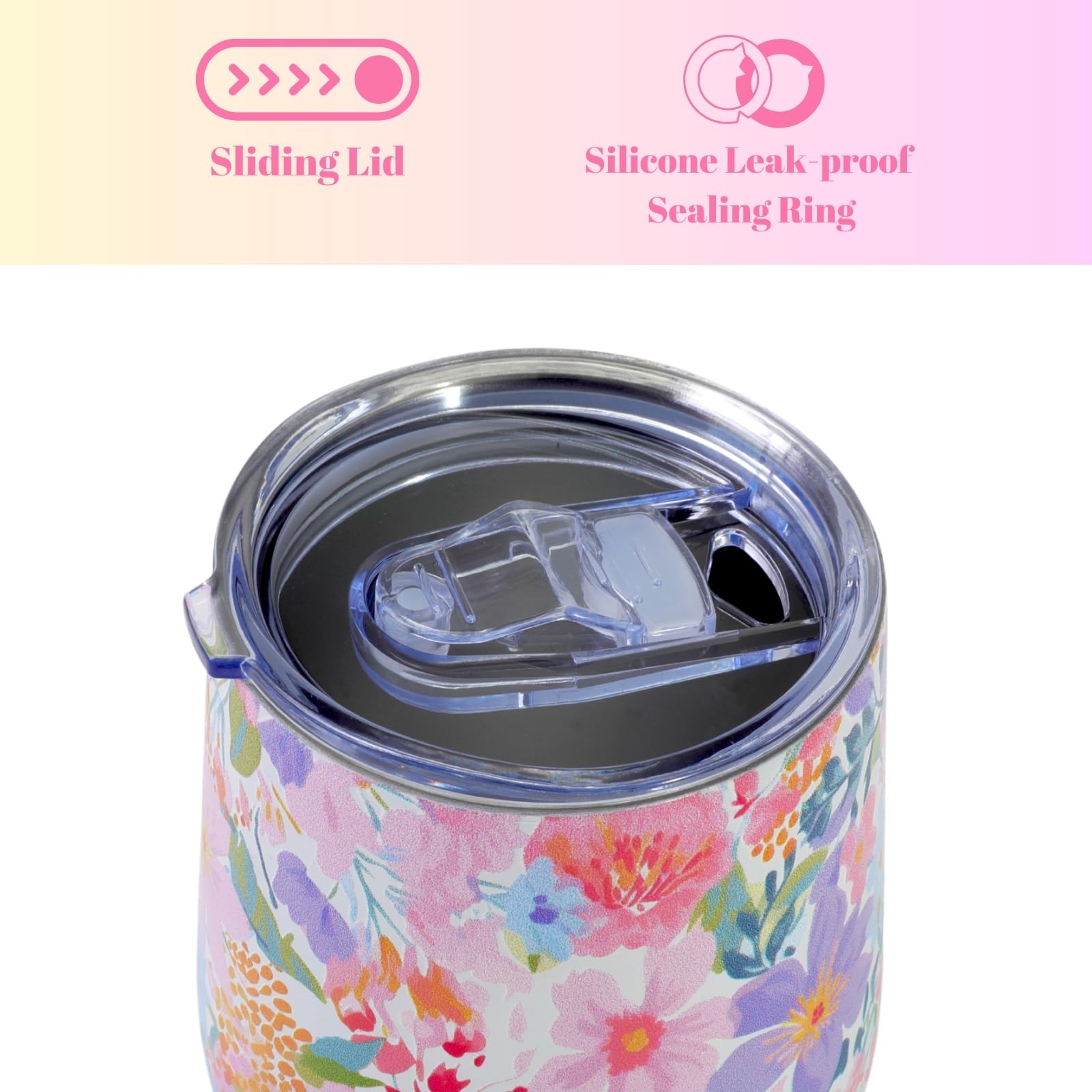 12oz Vacuum Insulated Wine Tumbler, Stainless Steel Flower Cup with Lid, Womens Birthday Friendship Gifts for Friend Coworkers Teacher Sister Girlfriend Her, Mothers Day Gifts for Mom