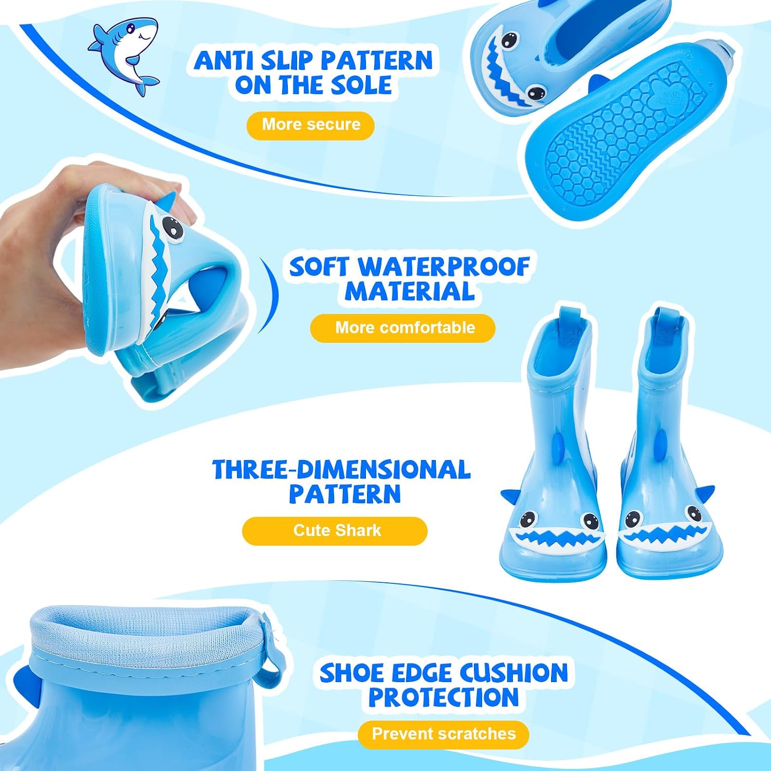 Twistover 2 Pcs Toddler Raincoat Rain Boots Set Kids Baby Cartoon Hoodie Zipper Jacket Short Rain Shoes for Little Boys Girls