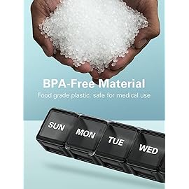 Sukuos Medium Large Weekly Pill Organizer - 7 Day Daily Pill Box, Easy-to-Open Medicine Container with Silkscreen & Clear Lid for Vitamins, Fish Oils or Supplements