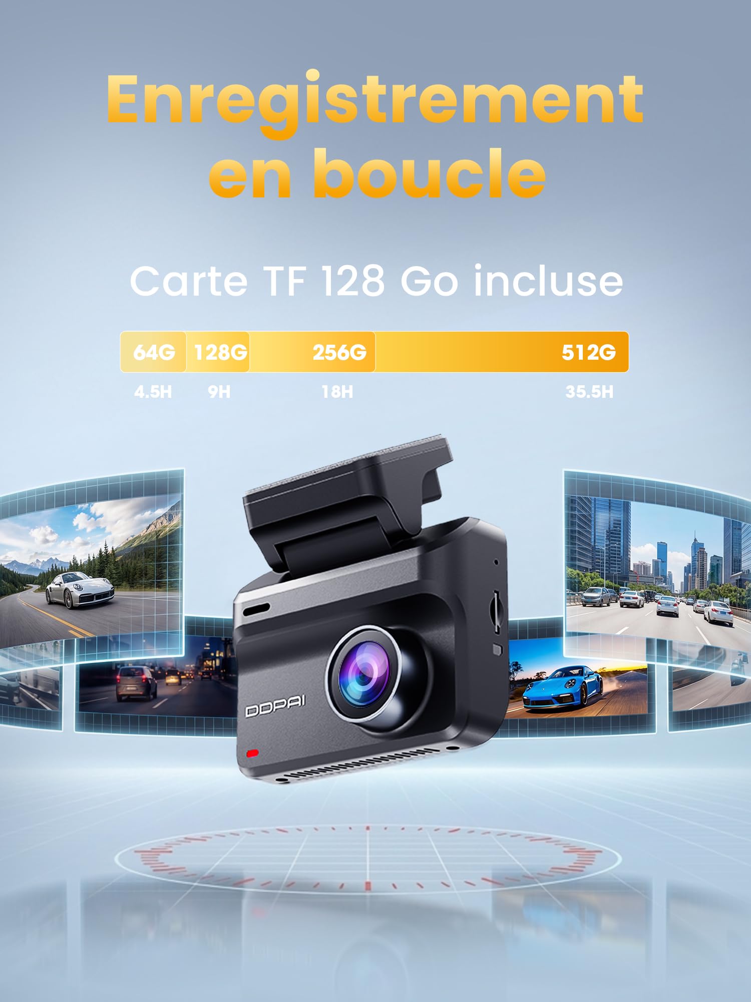 DDPAI Dashcam Voiture Avant Arrière, 4K + 1080P Camera Voiture, Carte 128 Go Incluse, Vision Nocturne AI-ISP, Compatible 4G LTE, WiFi 6 5GHz, GPS, Mode Stationnement 48H, Écran IPS 3", Z50 Pro