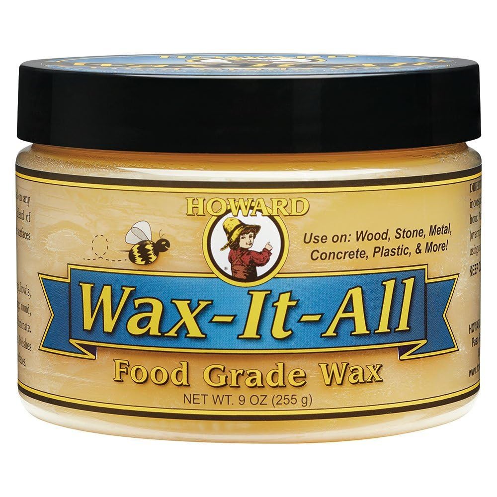 Howard Wax It All - Food-Grade Beeswax Paste for Wood, Stone, Metal, Granite, Marble, Butcher Block, Countertops & Furniture - Carnauba Mineral Oil Blend - 9 oz