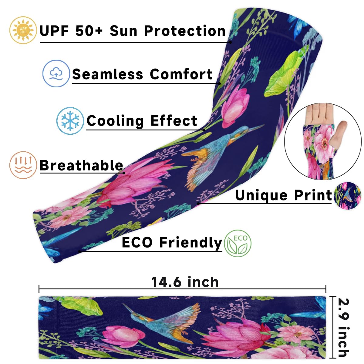 Eativisa Gardening Sleeves for Women Men Arm Sleeves Watercolor Flowers Bird Anti-Slip Defense Sun Protection Sleeves Breathable UV Cooling Farmer Sleeves Cover Arms for Sport Outdoor Running