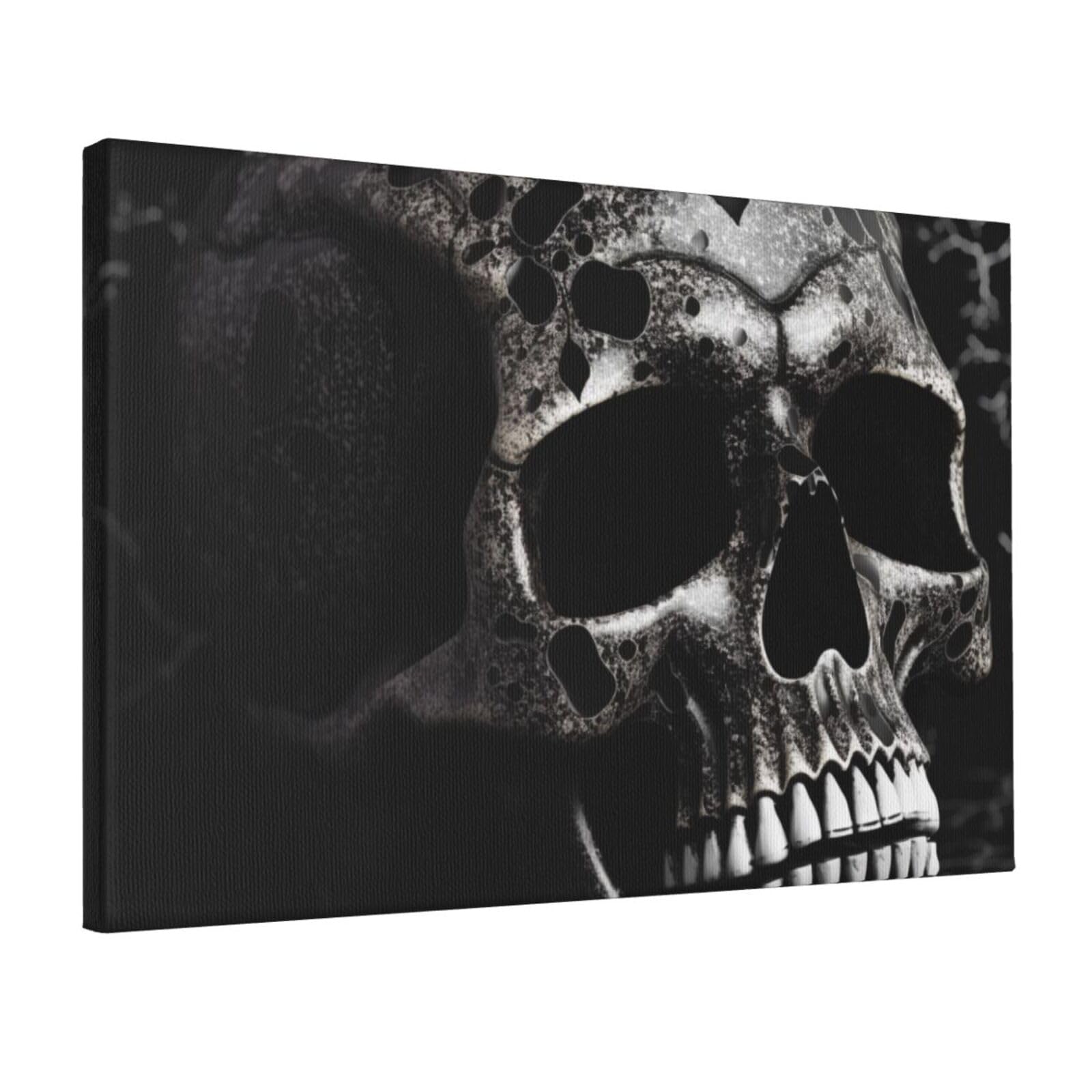 YKLJG black skull Printed Wall Art Canvas Prints 45x30 CM Wooden Framed Picture Painting Artwork for Bedroom Kitchen Home Office Decor