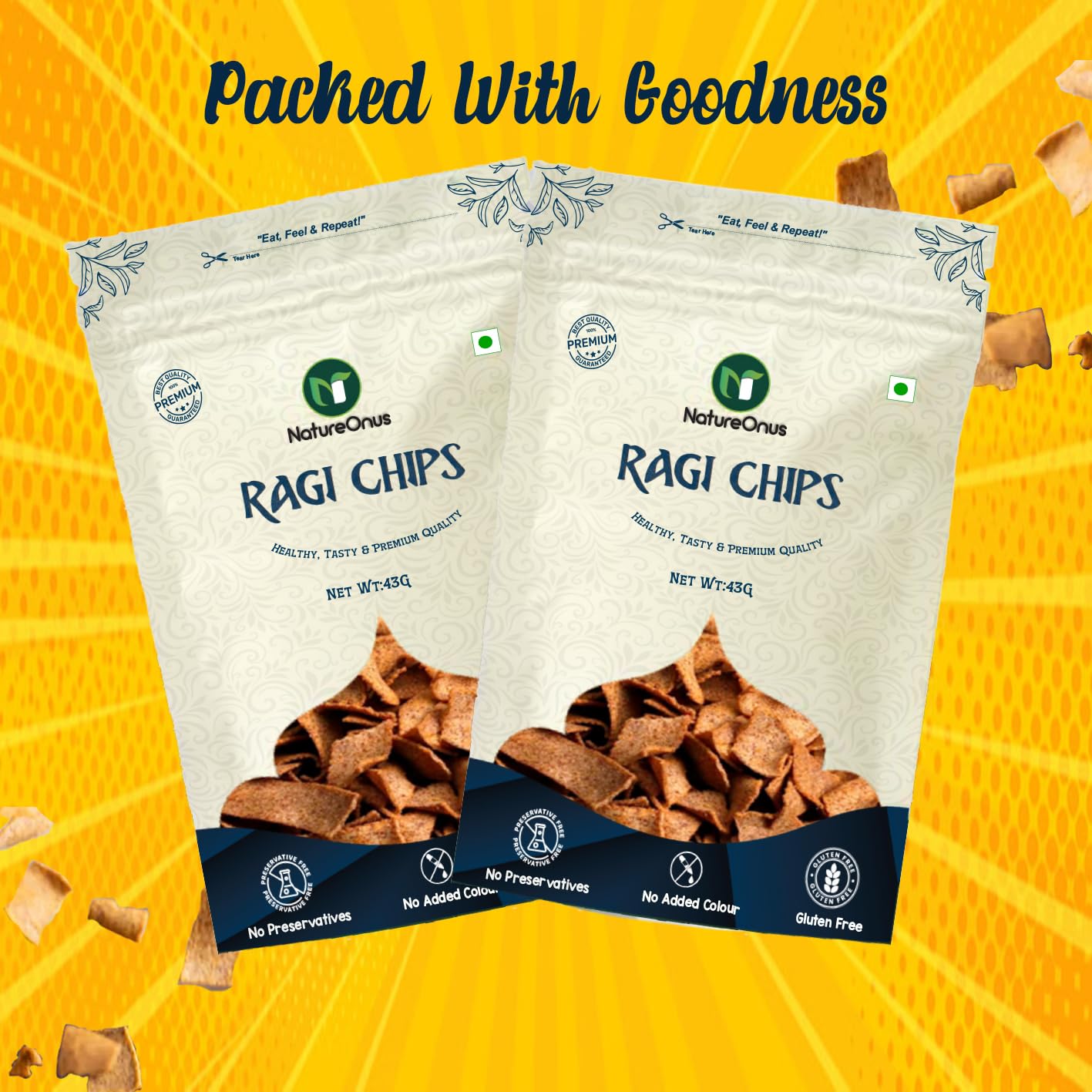 NatureOnus Ragi Chat Masala Chips 43gms x 3 | Finger Millets Chips | Perfect Snacking Chips- Made with Ragi (Finger Millet) | Millet-based Chips | High Protein Snacks 4