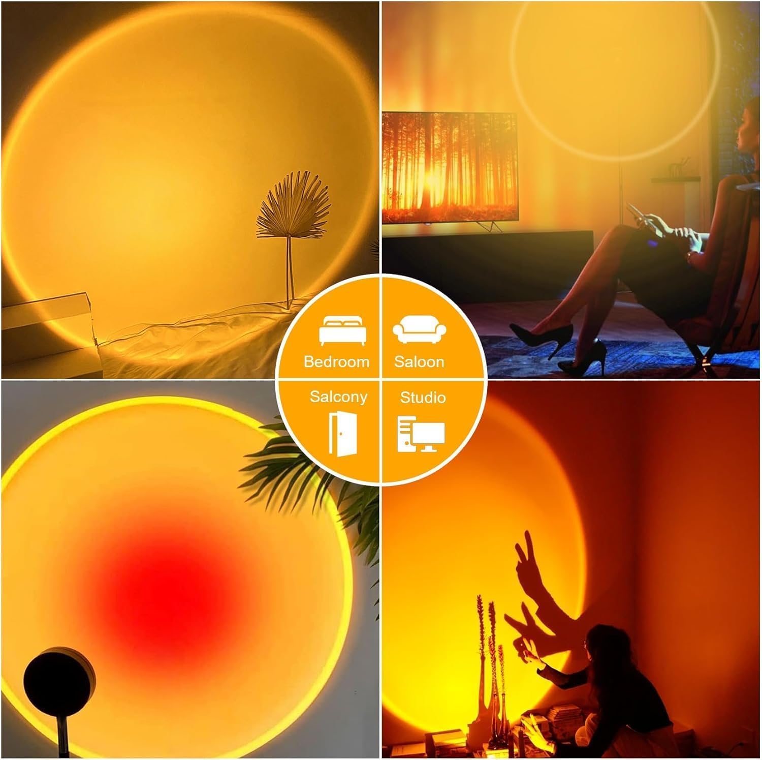 2 lámparas LED ambientales de puesta de sol, luz nocturna, luz ambiental cálida USB, proyector de decoración de fiesta de cumpleaños, luz de estado de ánimo portátil para dormitorio