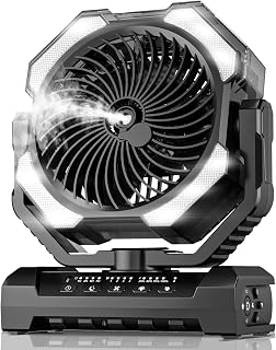 Misting Fan Portable with 9oz Water Tank, 24000mAh Rechargeable Cooling Fans for Outside, Outdoor Water Misters with 2 Mist Modes, Remote Control Camping Fan with Timer for Beach, Patios, Tents