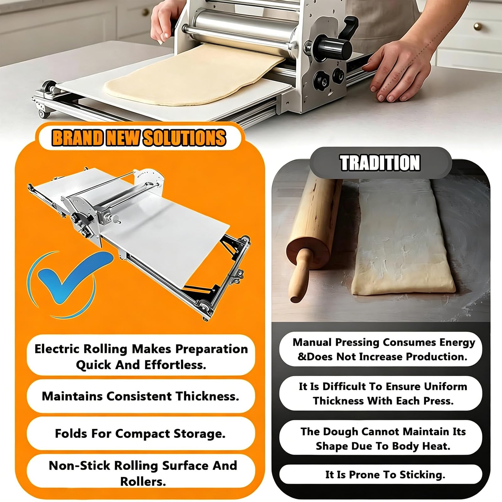 Laminoir à pâte feuilletée, laminoir électrique Pliable, épaisseur réglable de 0,07 à 1,18 po (2 à 30 mm), en Acier Inoxydable, pour Un Usage Domestique et Commercial,110v