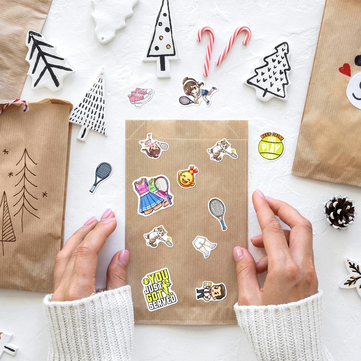 108Pcs Tennis Stickers Pack Cartoon Style Vinyl Decals for Water Bottles Laptop Skateboard Phone Journal Scrapbook Luggage Decoration Fun Quotes and Characters - Image 7