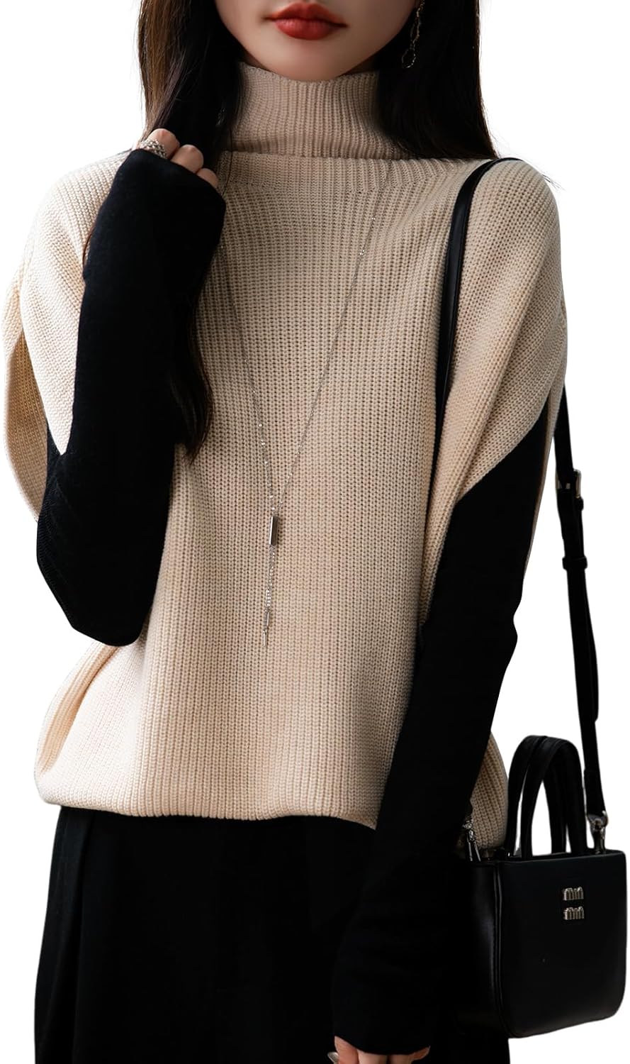 Women's Merino Wool Blend Oversized Sweater Vest 2025 Fall Winter Loose Turtleneck Sleeveless Knit Pullover Sweater