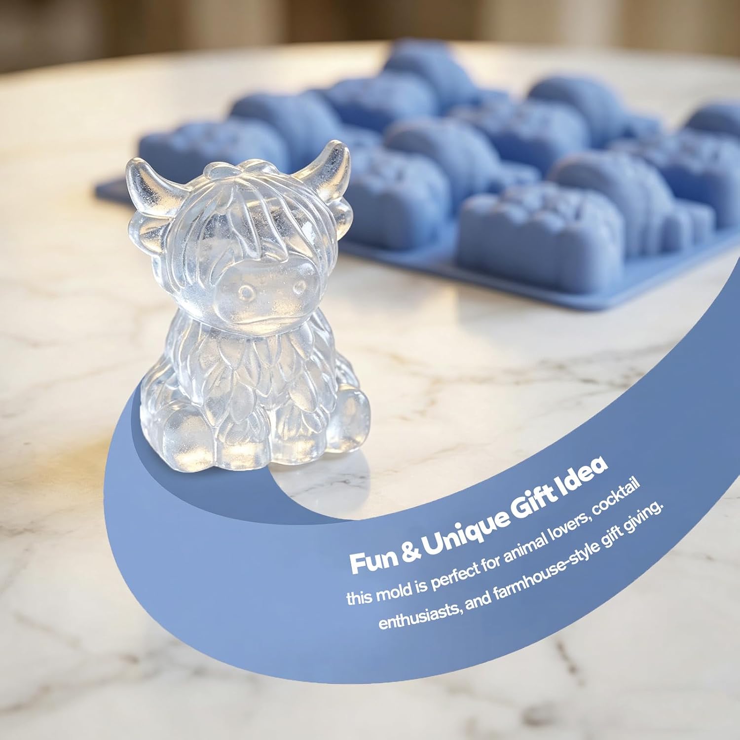 Mini Highland Cow Ice Cube Mold, 3D Silicone Tray with Tongs