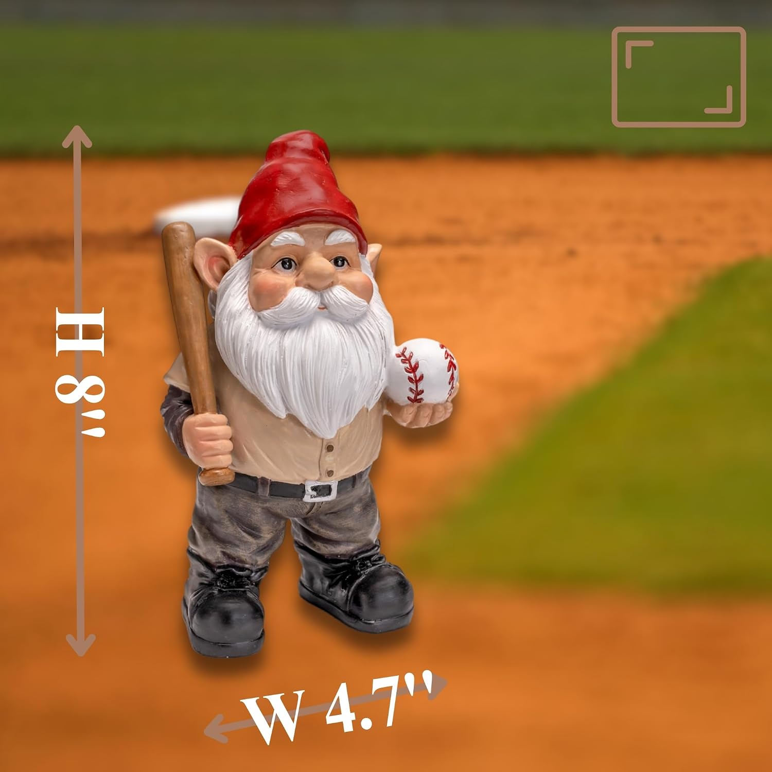 Sports Baseball Gnome Figurine 8 Inch - Hand-Painted Baseball Bat Ball Gnome Statue Collectible Sports Fan Decor for Desk Office Indoor Outdoor